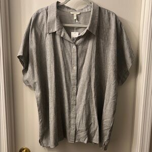Eileen Fisher Organic Cotton Linen Ticking Stripe Shirt 3X New with tags